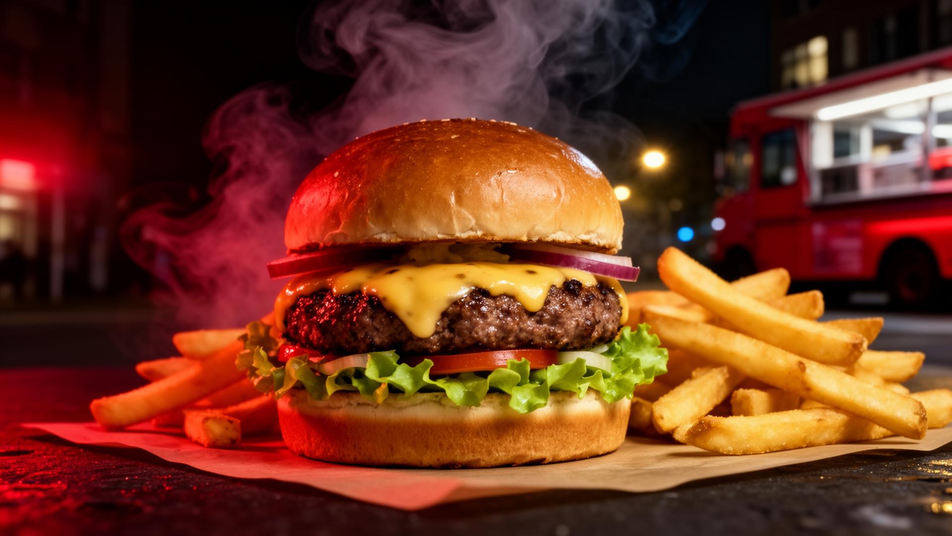 Hamburger gourmet con patatine — street food premium Maverik